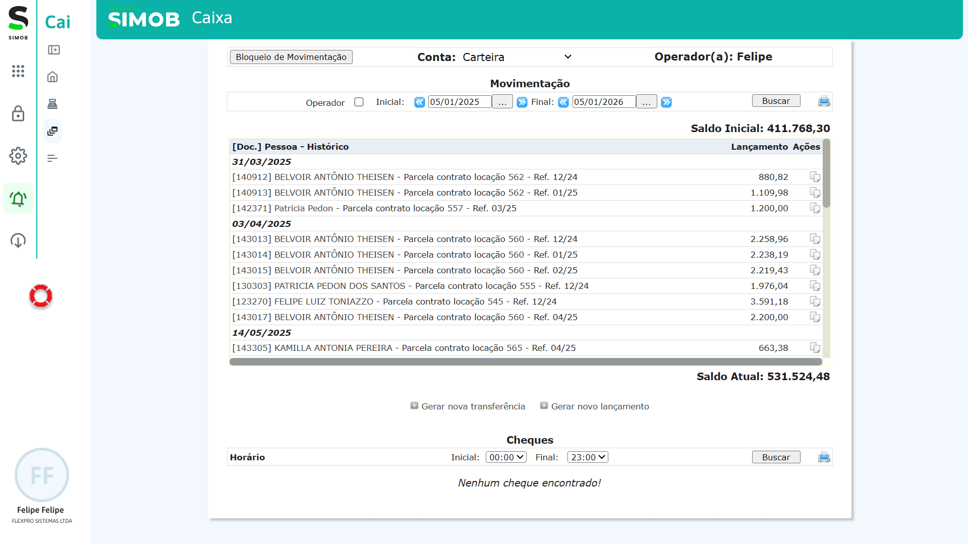 ERP imobiliário SIMOB com gestão de usuários, definição de permissões por setor e controle de acesso aos módulos financeiro, jurídico, locação e condomínio.