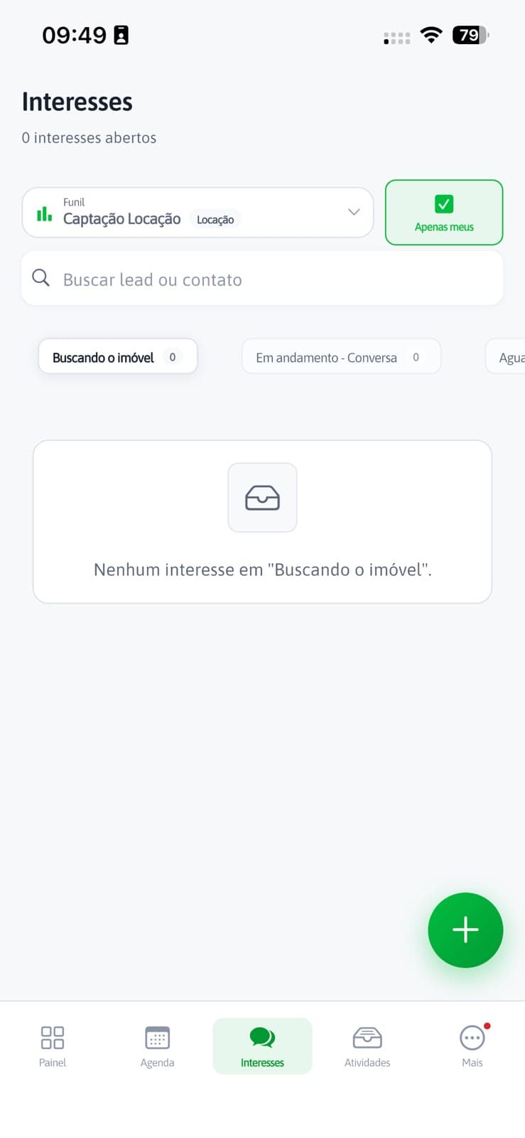Tela de interesses no aplicativo do Moov