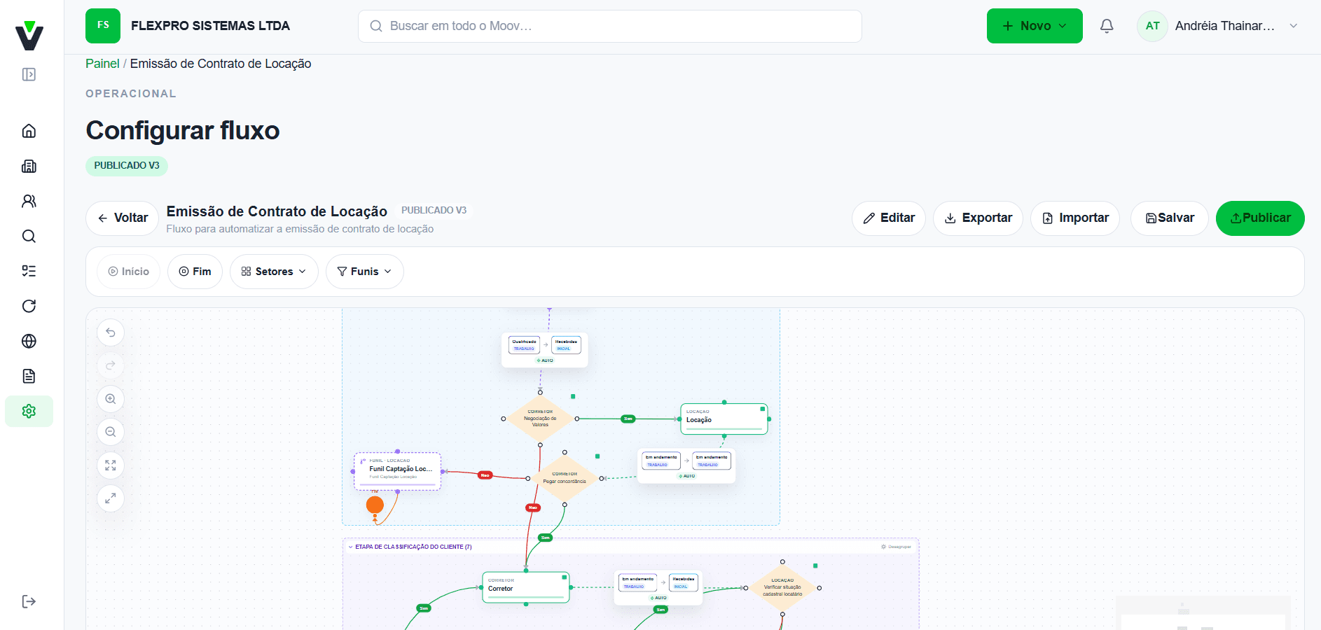 Configurador visual de automações no Moov CRM