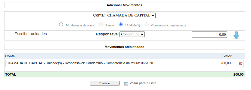 Cond.lanc.efetivar